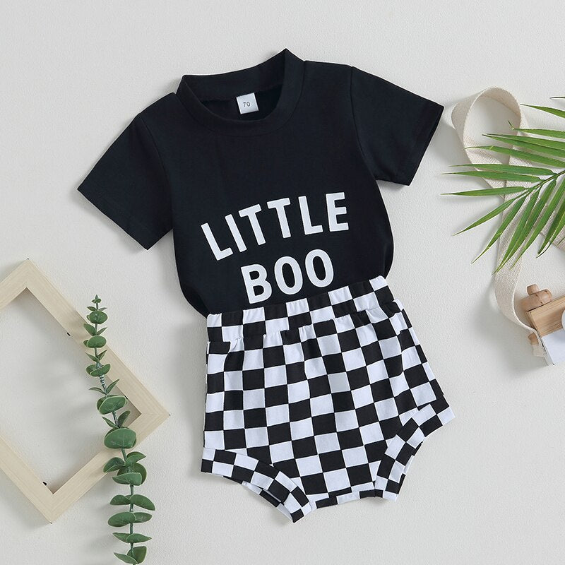 Little Boo Tee and Checked Shorts Set