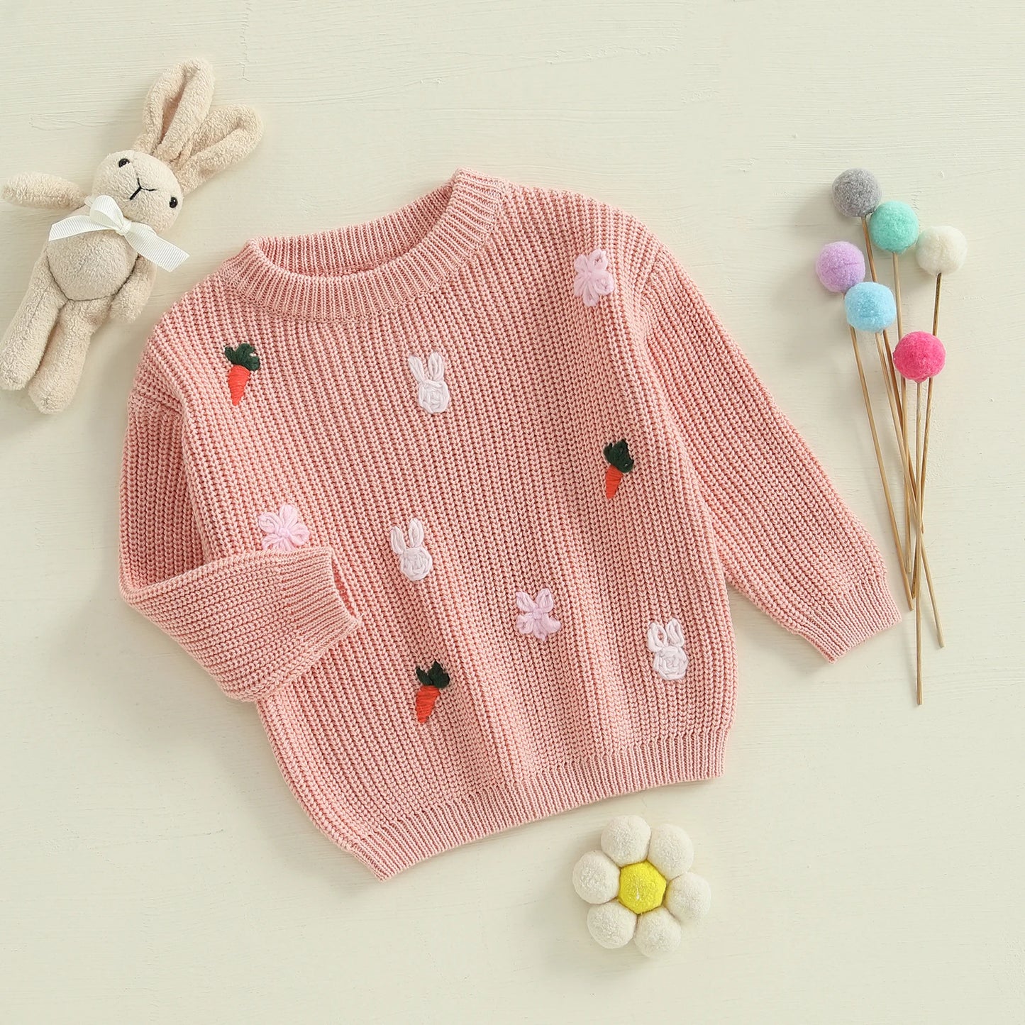 Embroidered Bunnies and Carrots Sweater