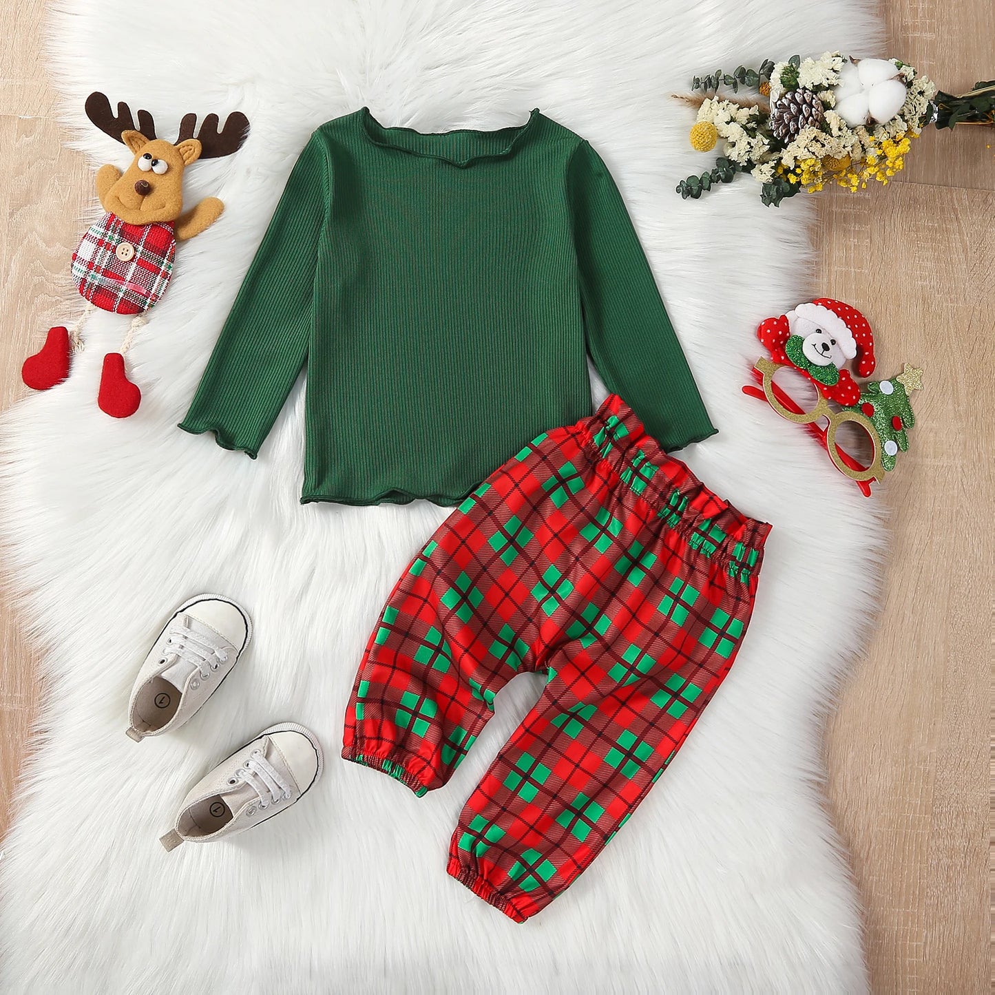 Festive Green and Plaid Outfit