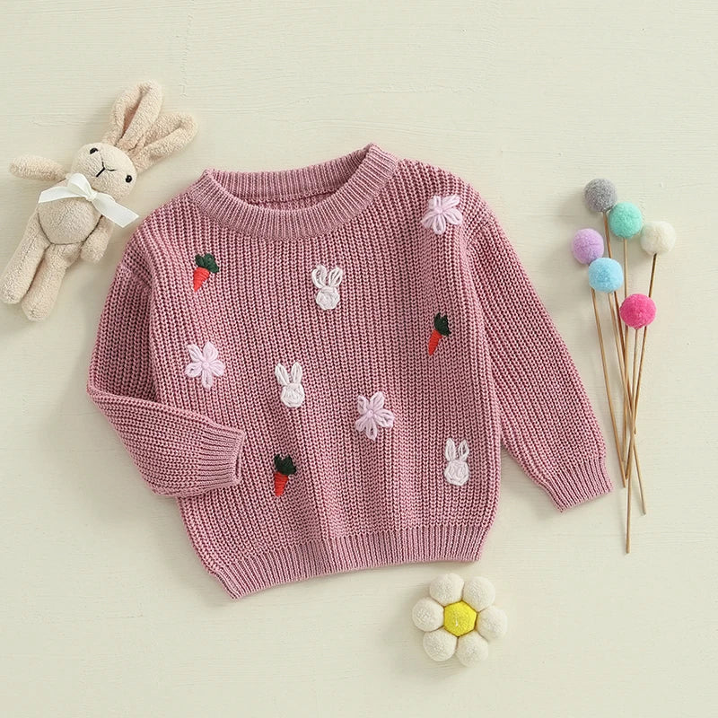 Embroidered Bunnies and Carrots Sweater