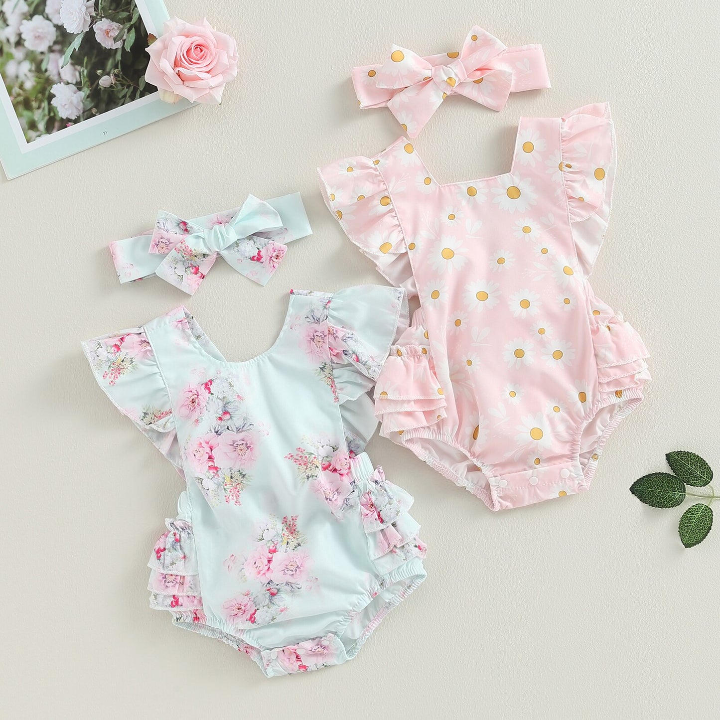 Floral Romper and Bow Set