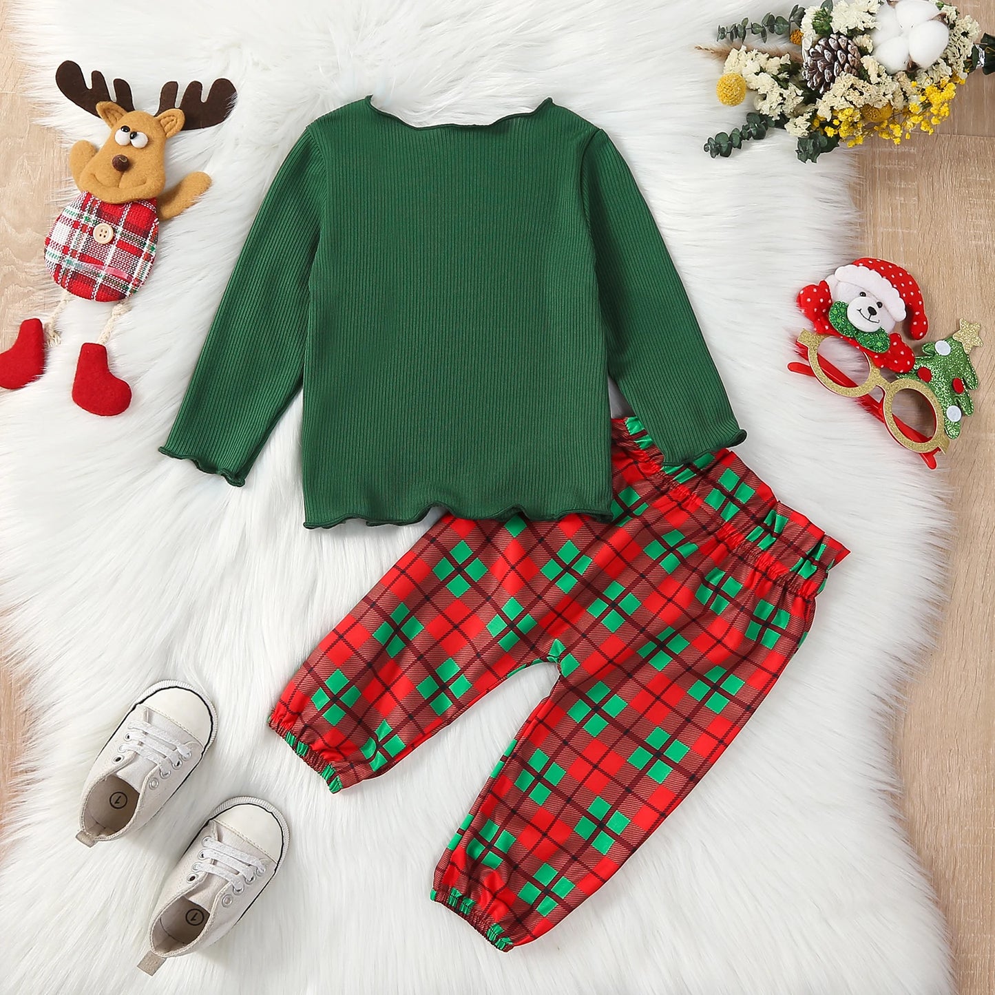 Festive Green and Plaid Outfit