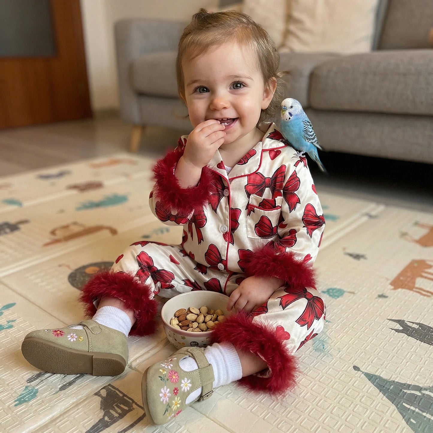Fur Trim Jammie Set