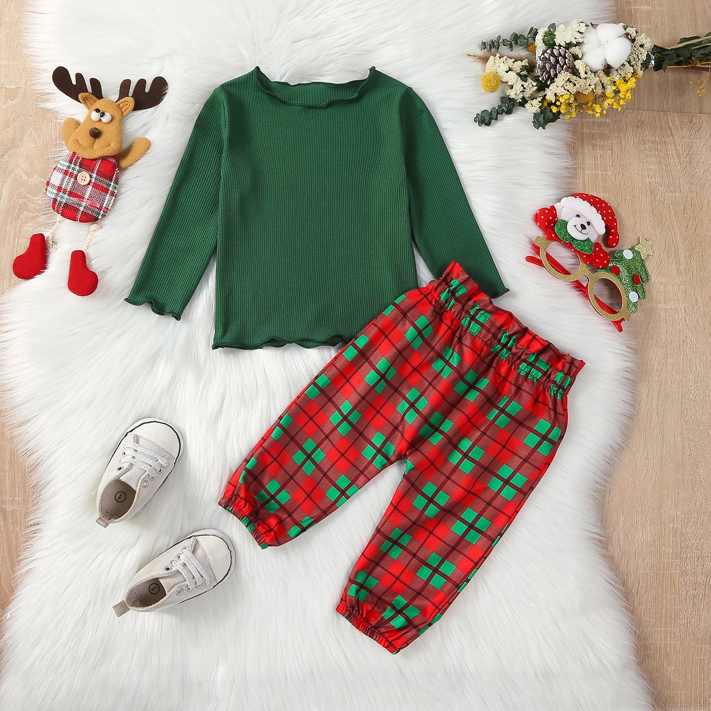 Festive Green and Plaid Outfit