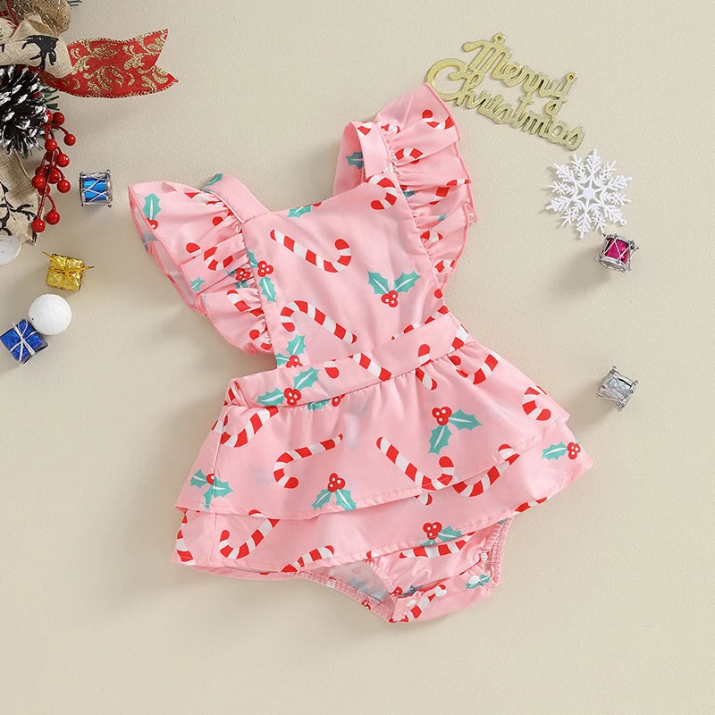 Pink Candy Cane and Holly Romper