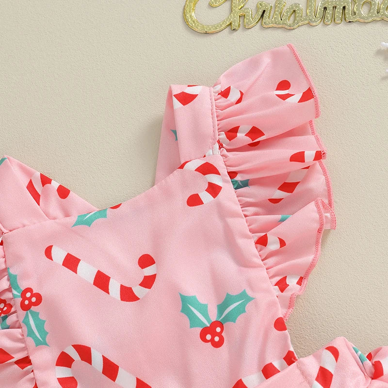 Pink Candy Cane and Holly Romper