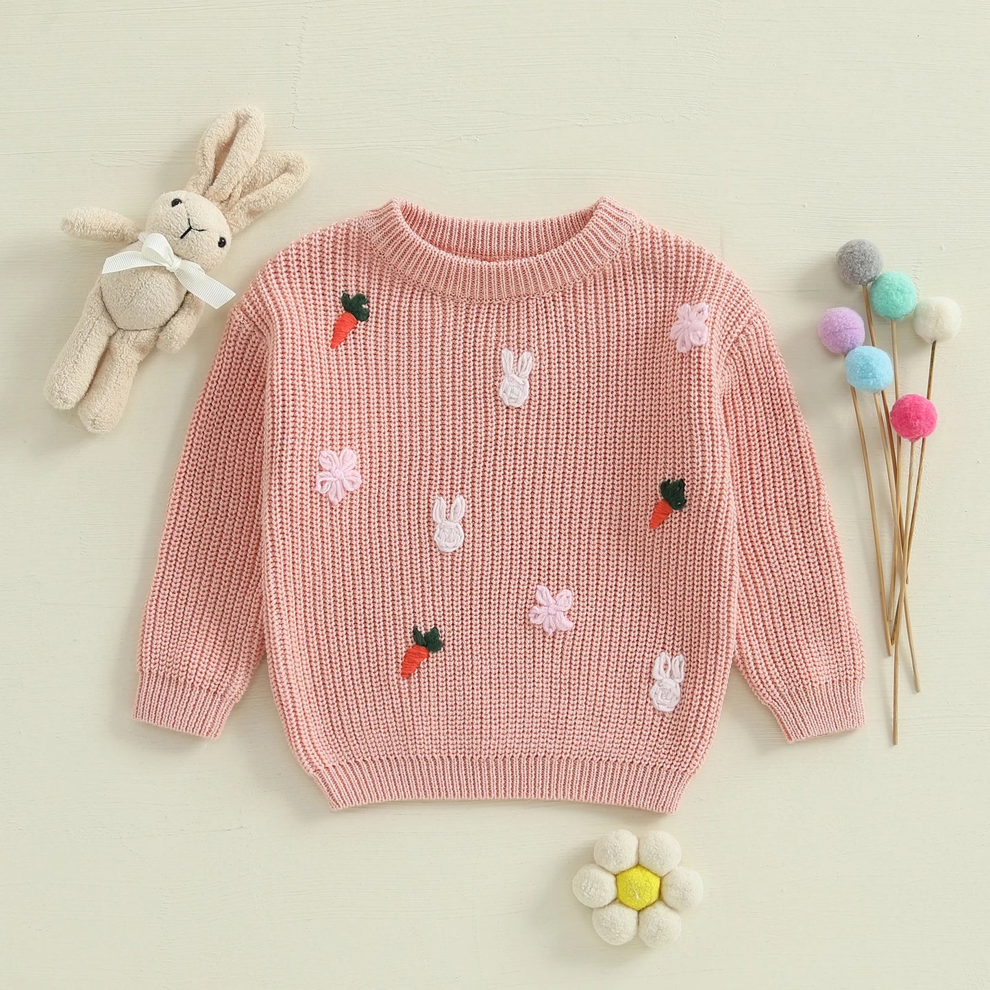 Embroidered Bunnies and Carrots Sweater