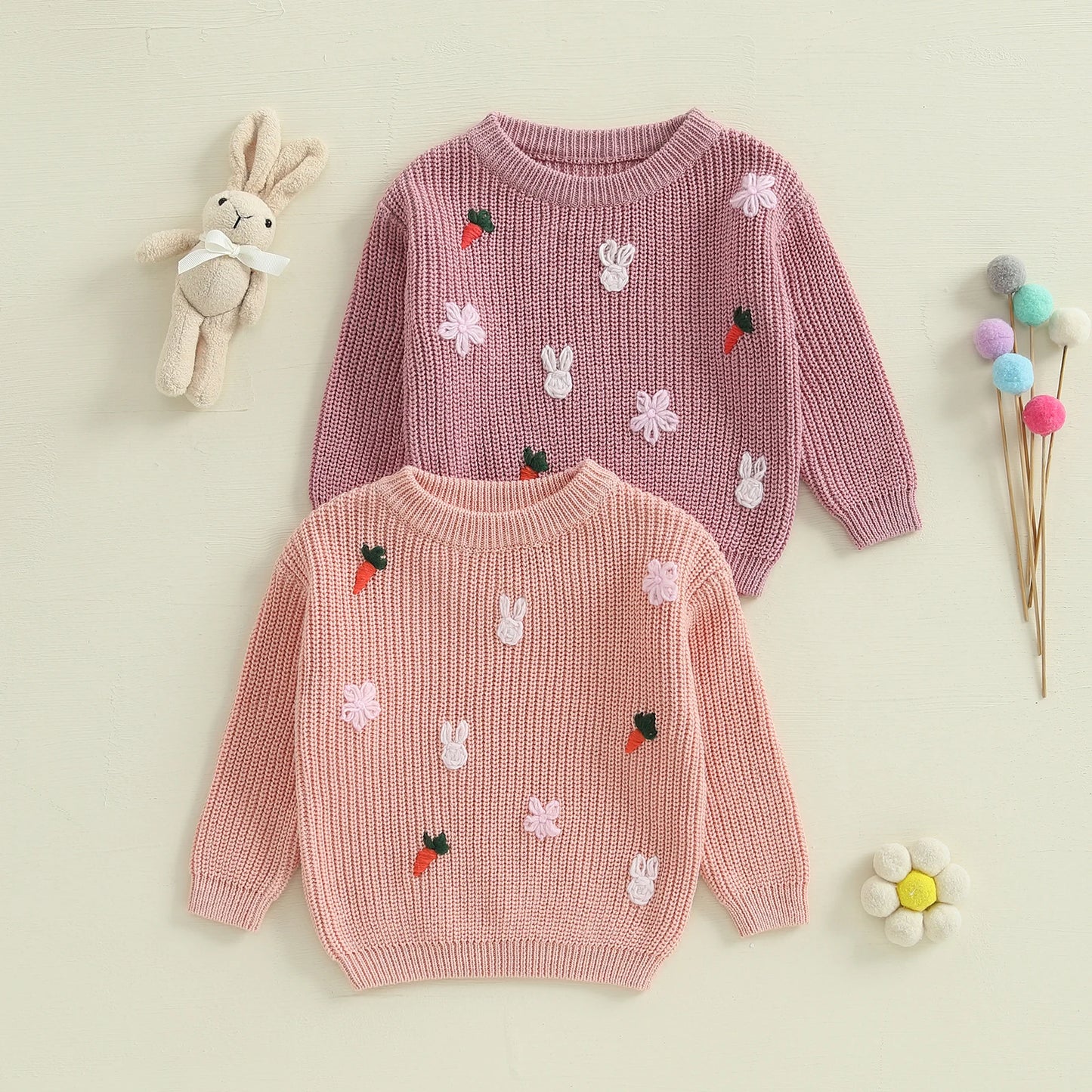 Embroidered Bunnies and Carrots Sweater