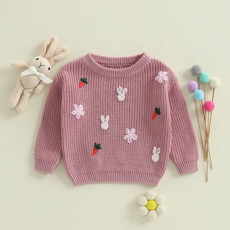 Embroidered Bunnies and Carrots Sweater