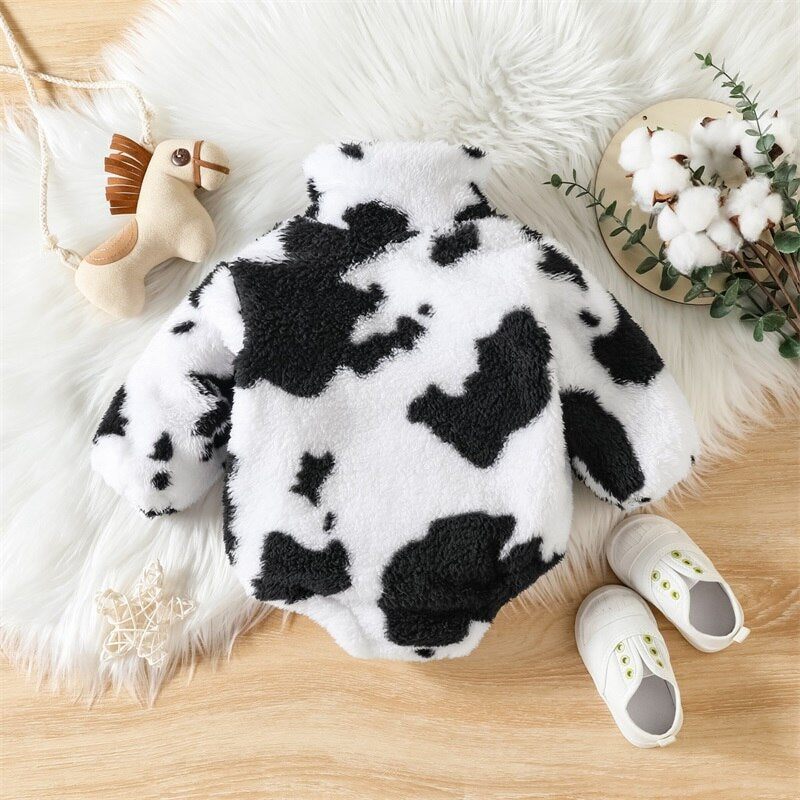 Fluffy Black and White Cow 3/4 Zip