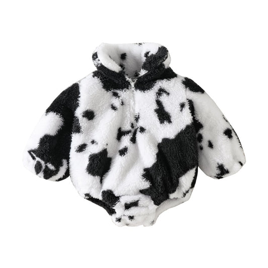 Fluffy Black and White Cow 3/4 Zip