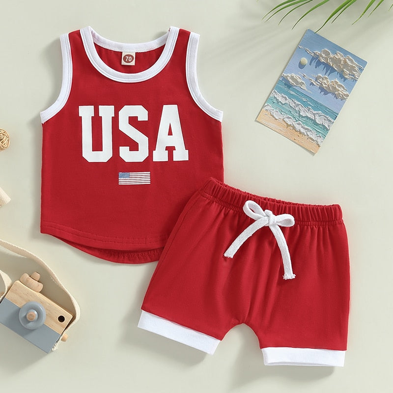 Red USA Shorts and Tank Set